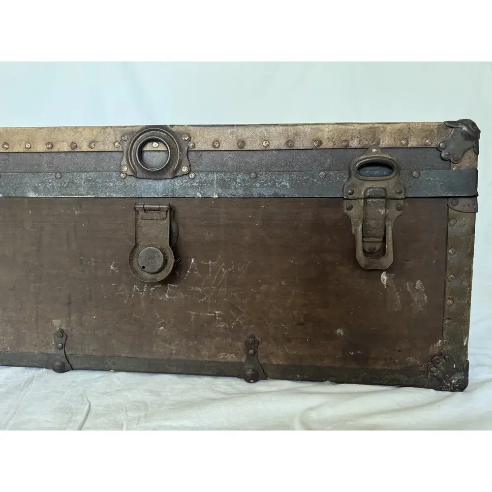 Antique 1928 Footlocker Trunk Named WWII Army Camp Beale Baylor Football Texas